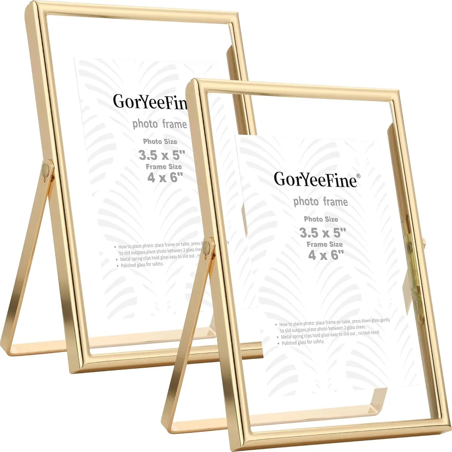 Cornice galleggiante dorata 4x6, confezione da 2 per foto (2x3'', 3.5x5''), cornice galleggiante regolabile da tavolo/scaffale per foto 2x3'', cornici in metallo eleganti per matrimoni, Natale, compleanni, decorazioni per la casa o l'ufficio.