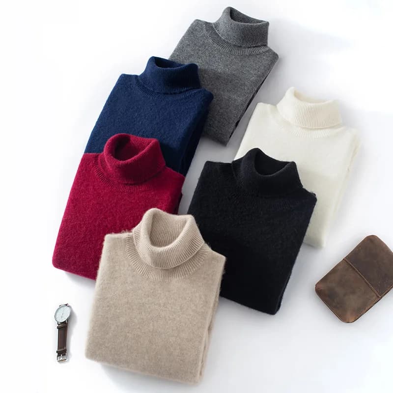 Autunno Inverno Nuovo maglione di cashmere 100% addensato a 7 aghi Camicia base in lana lavorata a maglia ispessita piatta a collo alto da uomo