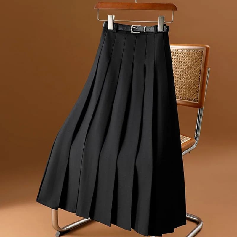 Fanan Autumn Winter Long Pleated Skirts Woman Solid High Waist School Student A-Line Jk Skirt Women Korean All-Match Maxi Skirts