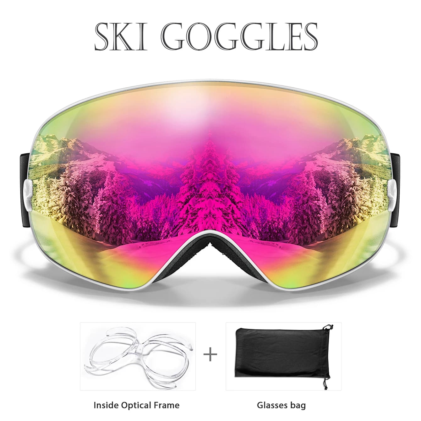 Occhiali da sci invernali per uomo e donna, per adolescenti, UV400, antiappannamento, occhiali da snowboard per esterni, regali di caristmas, montatura e borsa da vista gratuiti,