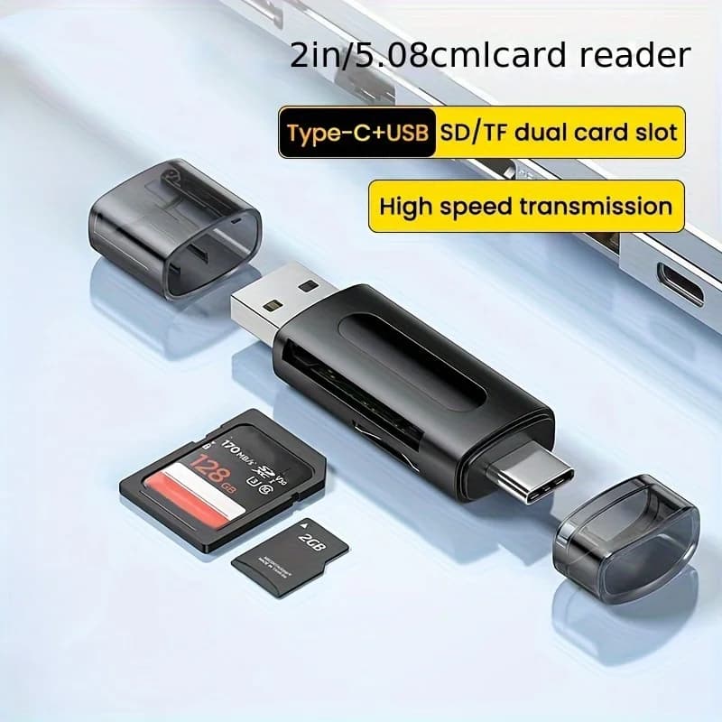 Lettore di Schede USB Type-C 4-in-1 Multifunzionale, Memoria Esterna Nera, Lettore di Schede Stretch Memory Stick per USB 2.0 Mini SD TF