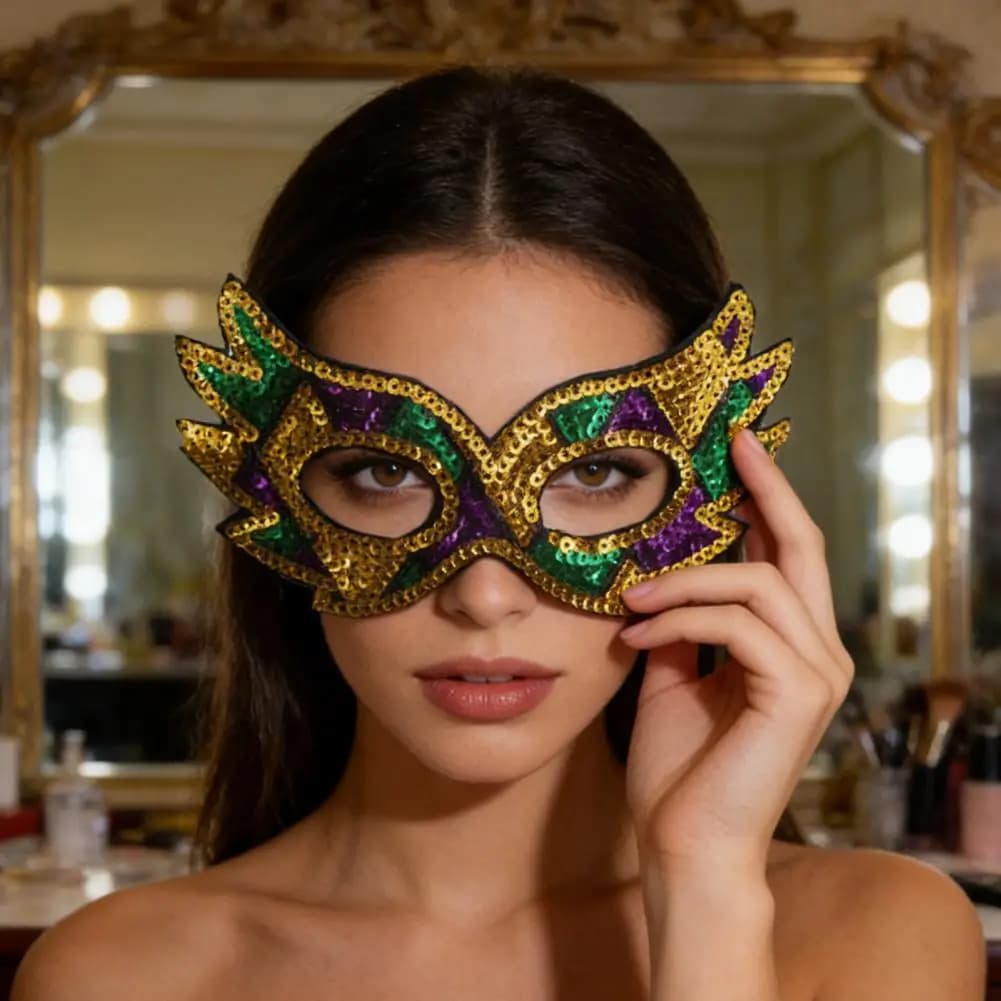 21cm Purple Green Yellow Sequin Mardi Gras Masque Masquerade Venetian Carnival Half Face Masque Halloween Cosplay Accessories