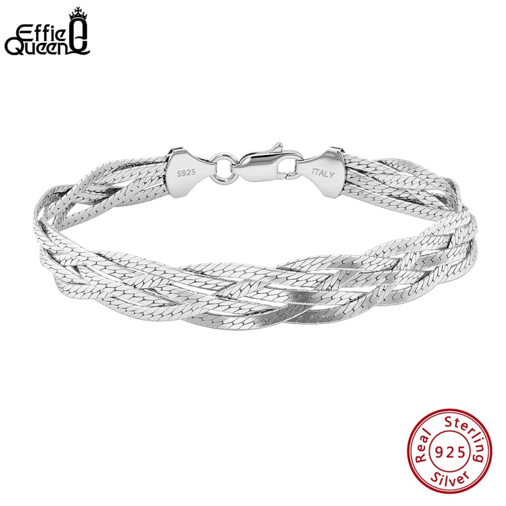 Bracciale EFFIE QUEEN con Catena Piatta 7MM in Argento Sterling 925, Bracciale a Catena Multistrato Unisex, Gioielli di Tendenza SB220