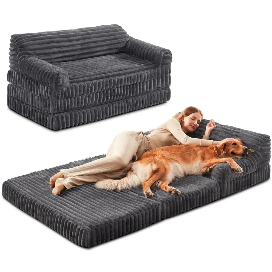 Letto pieghevole per cani, ortopedico in memory foam EggCrate, dimensioni per umani, per cani adulti, con rivestimento lavabile e rimovibile e antiscivolo.
