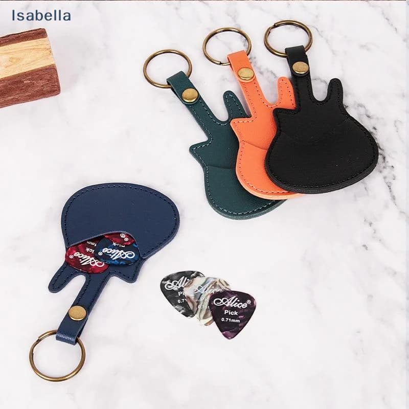 ♥ Portaplettro in Pelle a Forma di Chitarra - Custodia per Plettri Stile Portachiavi per Chitarristi