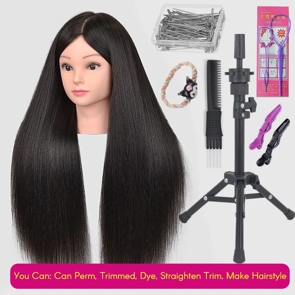 Nuova testa di bambola per manichino femminile con capelli veri al 70% per acconciature, parrucchiere, cosmetologia, testa di bambola con treppiede
