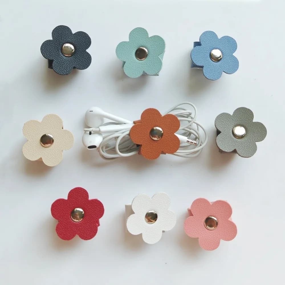 Accessories Leather Flower Cable Winder Portable Reusable Data Cable Ties Fastening Straps Earphone Cord