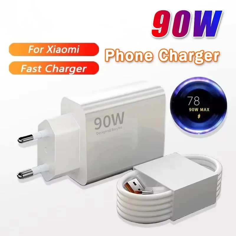 Caricabatterie rapido standard europeo da 90W con cavo di ricarica rapida Type-C, adattatore di ricarica compatibile con Xiaomi 15/14 Ultra/Redmi