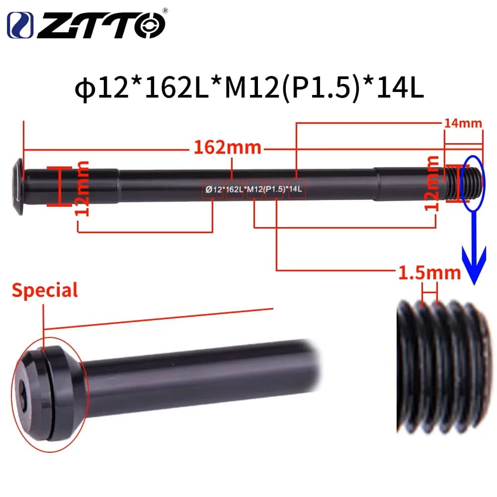 Perno passante ZTTO per bici elettriche, MTB e bici da strada - Perno mozzo anteriore e posteriore per ciclismo 12mm 15mm