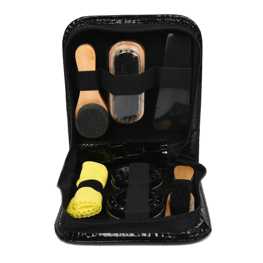 Shoe Shine Kit, Shoe Polish Set, Premium Quality Travel Brush Kit Brush Polish Black Neutral Quality PU Leather Gift