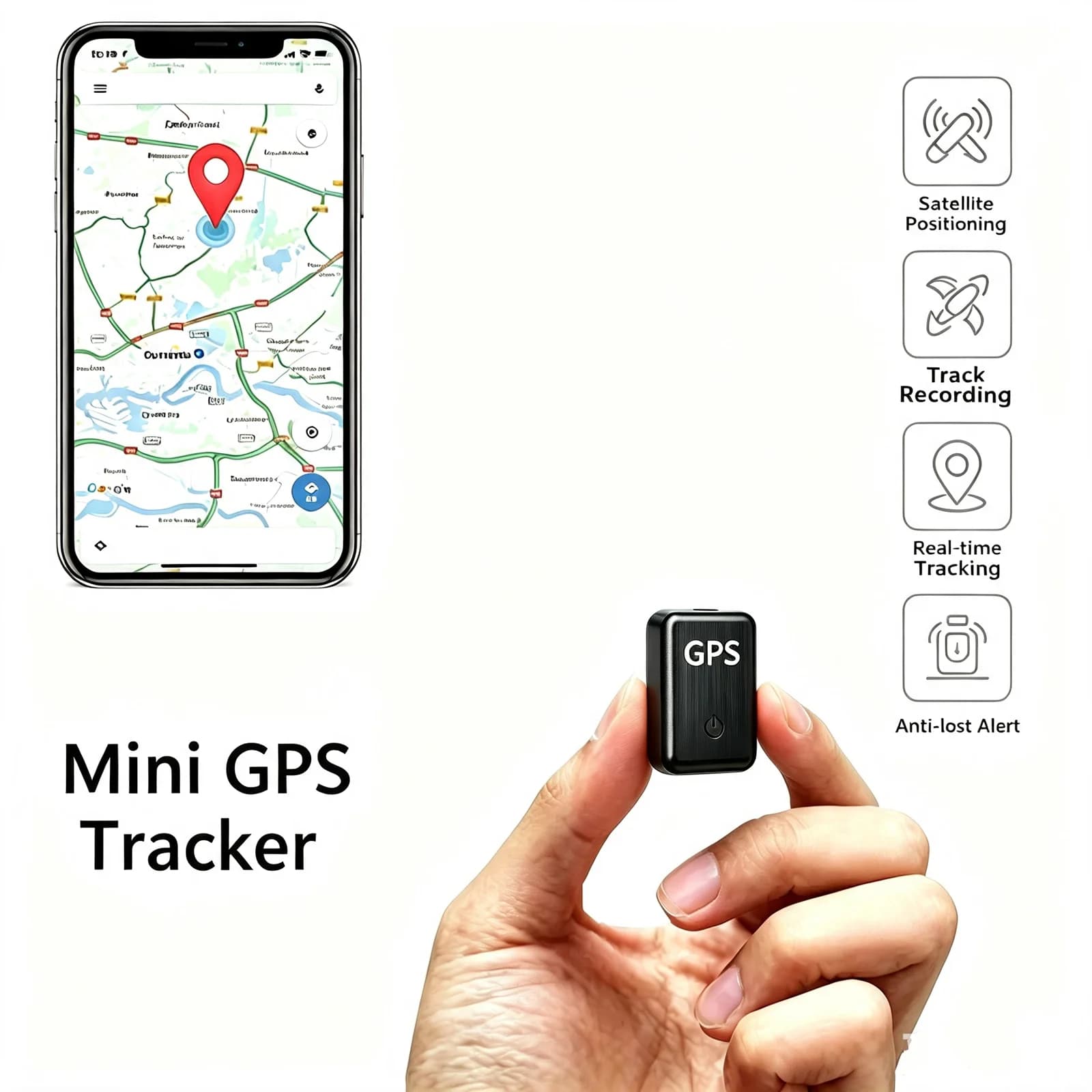 Q2 Mini Magnetic GPS Tracker, Real‑Time Hidden Tracking Device, Long Standby Battery IP67 Waterproof Anti‑Lost Locator for Vehicles Car Motorcycle Truck, Suitable for Kids Pets Luggage & Valuable Assets