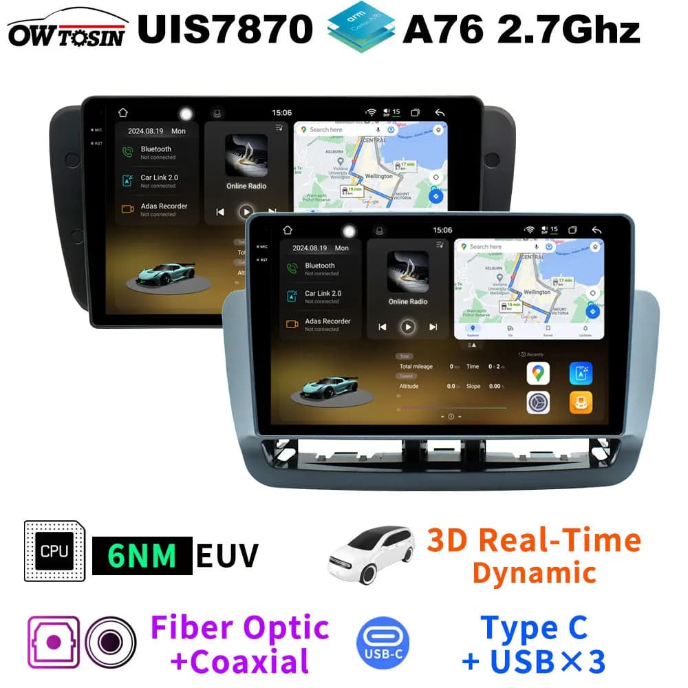 4G WiFi UIS7870 A76 2.7GHz Android 13 Lettore multimediale GPS per auto per SEAT Ibiza 6L 2002-2008 Bluetooth 5.0 CarPlay Radio Stereo