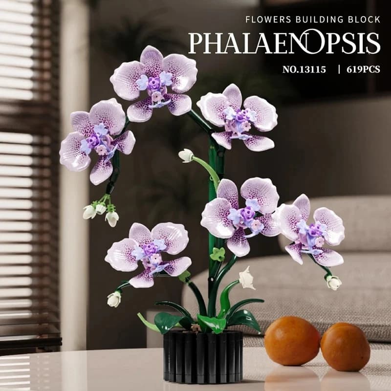 619PCS Phalaenopsis Building Blocks Flowers Orchidea Plants Simulation Model Home Decorations Children Puzzle Toy Girls Birthday Gift