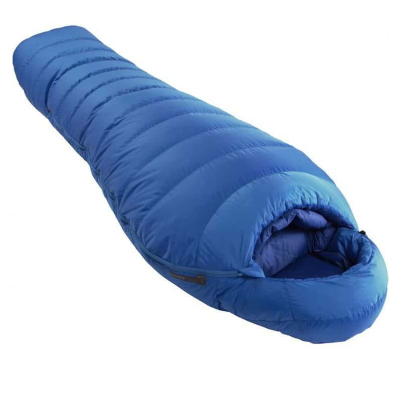 Waterproof portable sleeping bag in ultralight goose down mummy style with compression bag for camping in cold weather