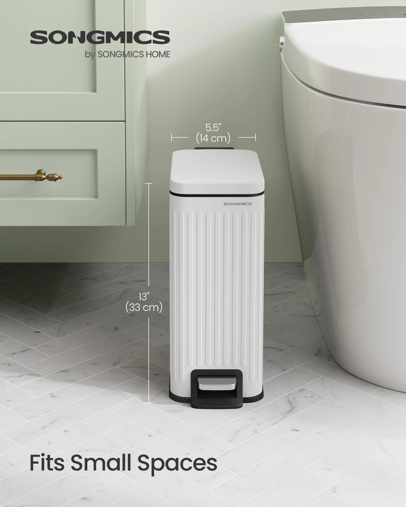 Cestino per Bagno, Contenitore per Rifiuti da 6 L (1,6 Galloni) con Coperchio, Sottile per Spazi Ristretti, Cestino in Acciaio Inossidabile, Chiusura Ammortizzata