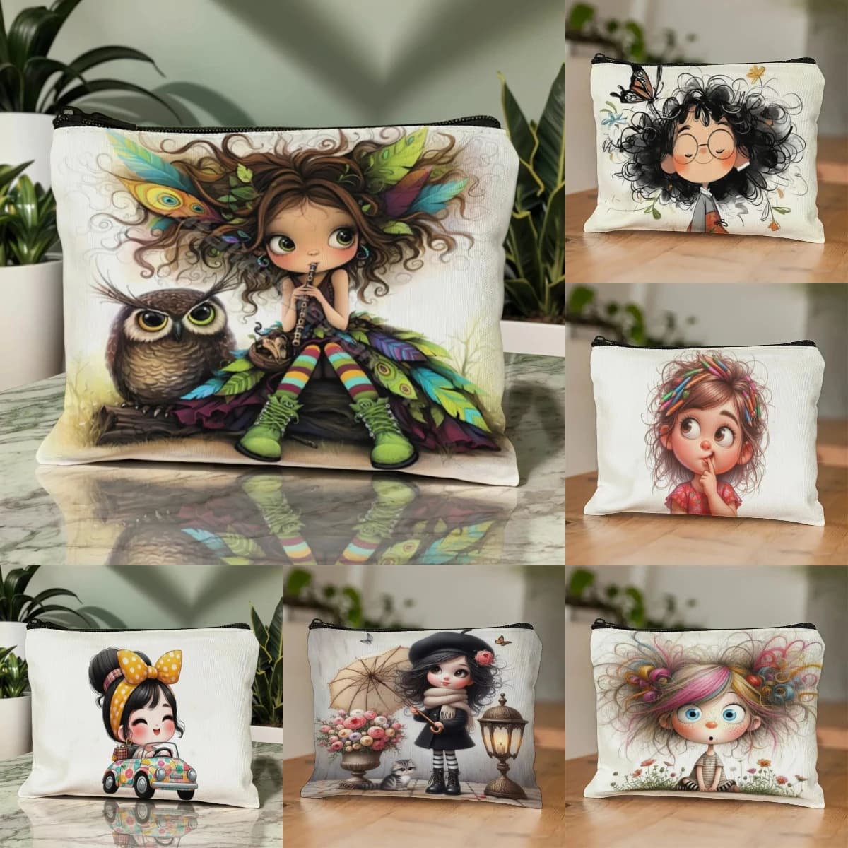 Borsa per il trucco della ragazza del fumetto Borsa da toilette con cerniera Organizzatore da donna Custodia per cosmetici Portamonete Borsa da viaggio Astuccio
