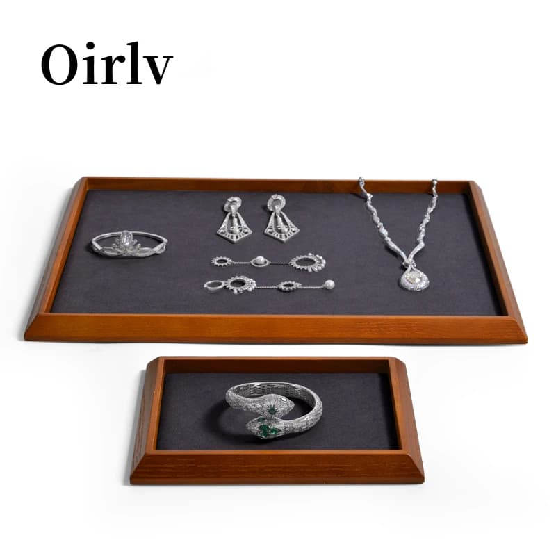 Oirlv Jewelry Tray Solid wood Stackable Jewelry Organizer Tray For Necklace Bracelet Watch Jade Badge Coin Display Wooden Tray