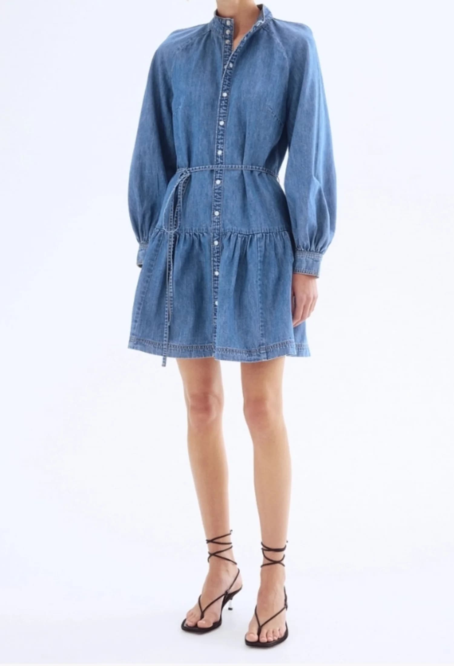 Stylish Denim Dress with Waist Belt New French Style Retro Autumn-Winter 2025
