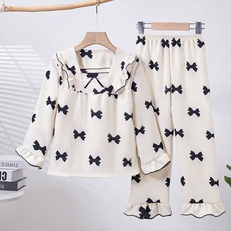 Nuove ragazze carino bowknot cuore cartone animato coniglio pigiama manica lunga scollo a V indumenti da notte bambini primavera estate set di abbigliamento casual pigiama