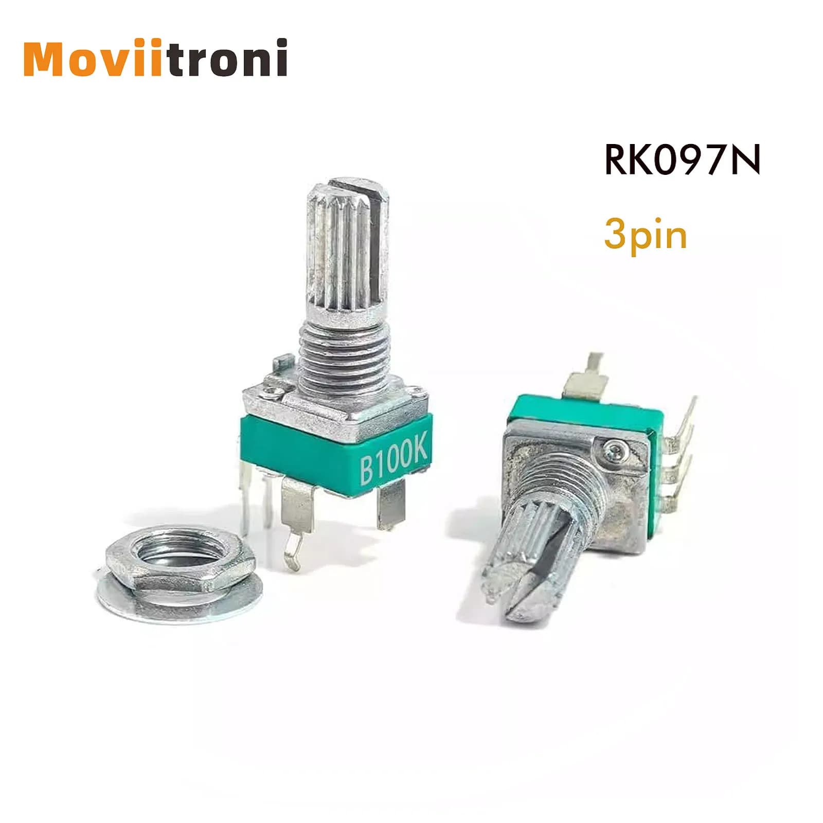 5PCS RK097N 3Pin Potenziometri Interruttori 15mm 5K 10K 20K Albero Amplificatore Potenziometri di Tenuta