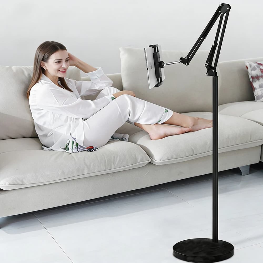 Weighted Round Base Lazy Stands Monopod with Foldable Arm Holder Ball Head Clip Holder for iPad Tablets PC Mobile Phones Blogger