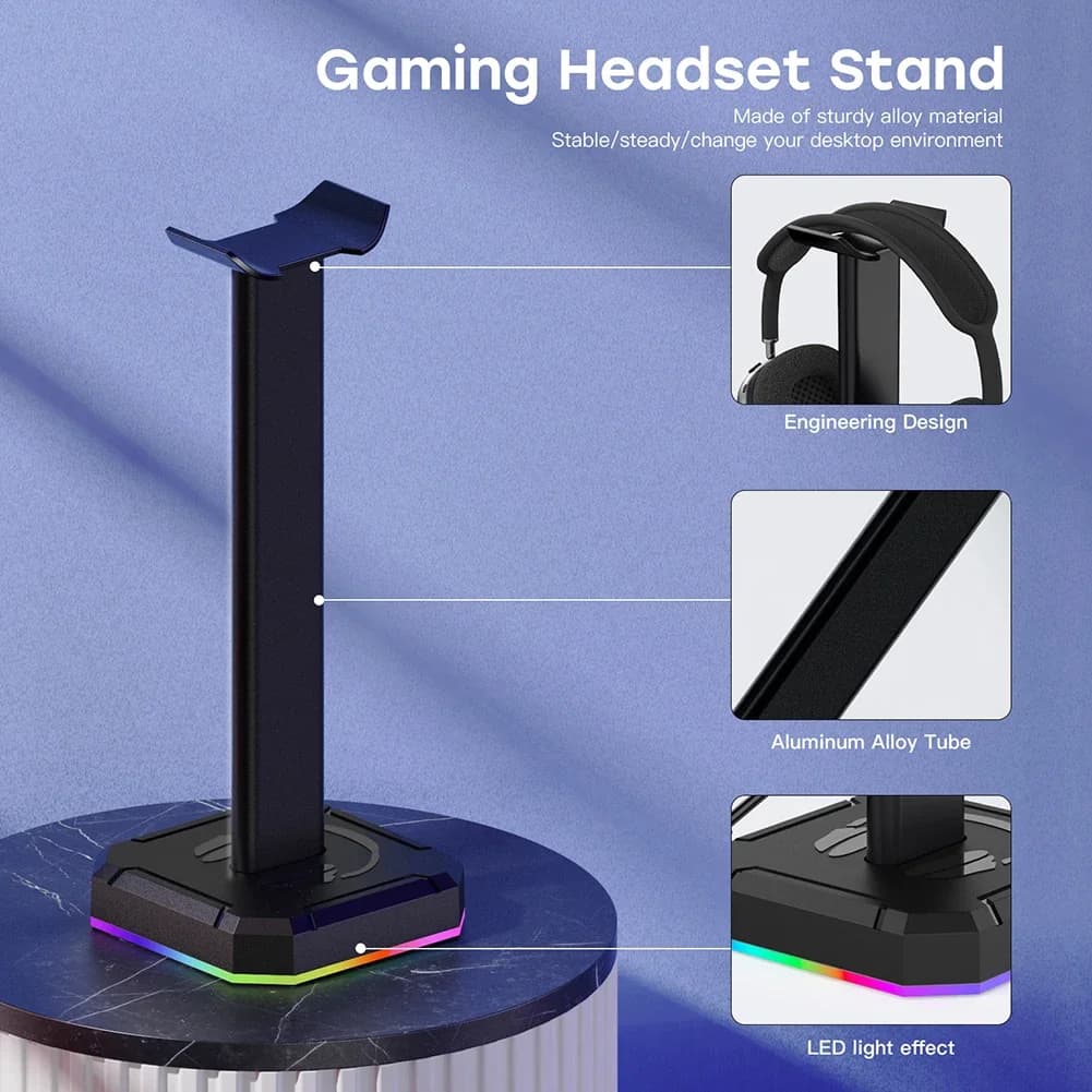Headphone Holder RGB Backlight Headphone Stand Holder Rack Space Saving Desktop Organizer Vertical Bracket Hanger