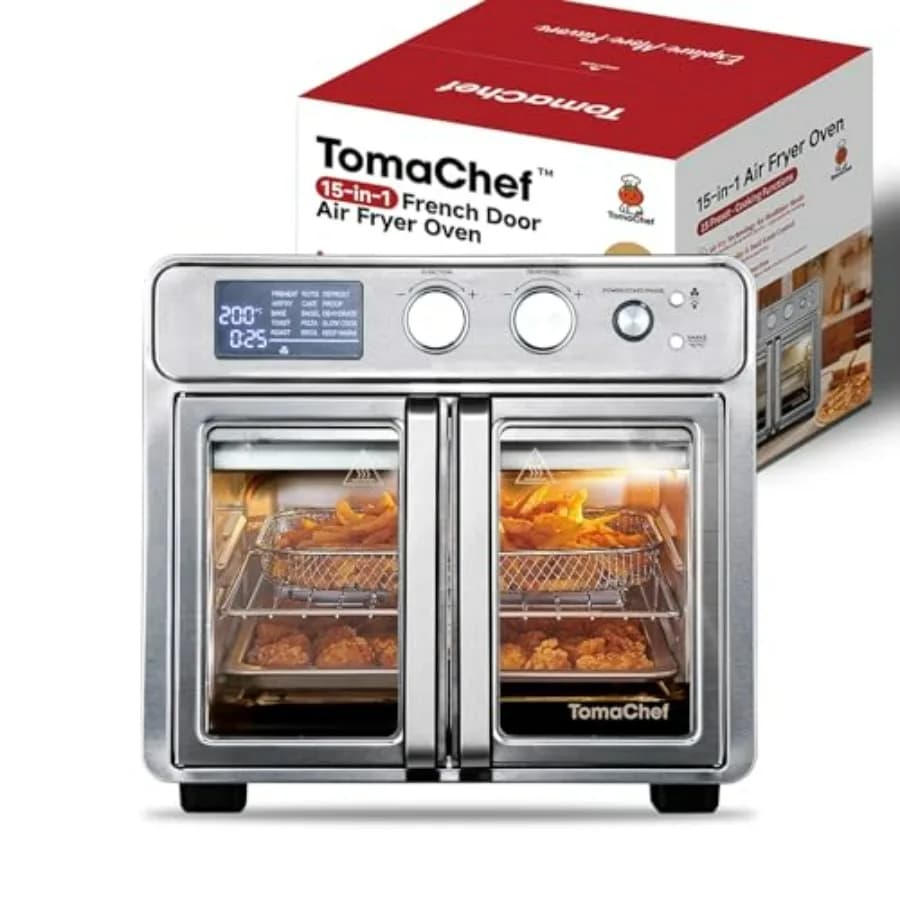 Oven Toaster and Air Fryer with 26QT French Door, 15 Cooking Functions Included Roast, Digital Controls, 30 Recipes, 5 Accessories