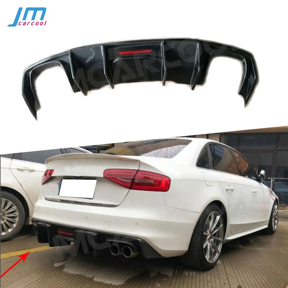 Carbon Fiber Rear Bumper Lip Diffuser Lamp For Audi A4 S4 B9 Sline 2017-2019 not For A4 Standard OO-OO Protect Guard Accessories