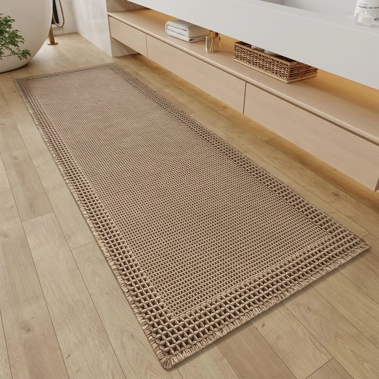 Tappeti da bagno Waffle, tappetini super assorbenti antiscivolo lavabili ad asciugatura rapida, tappeti da bagno Boho ultra morbidi migliorati