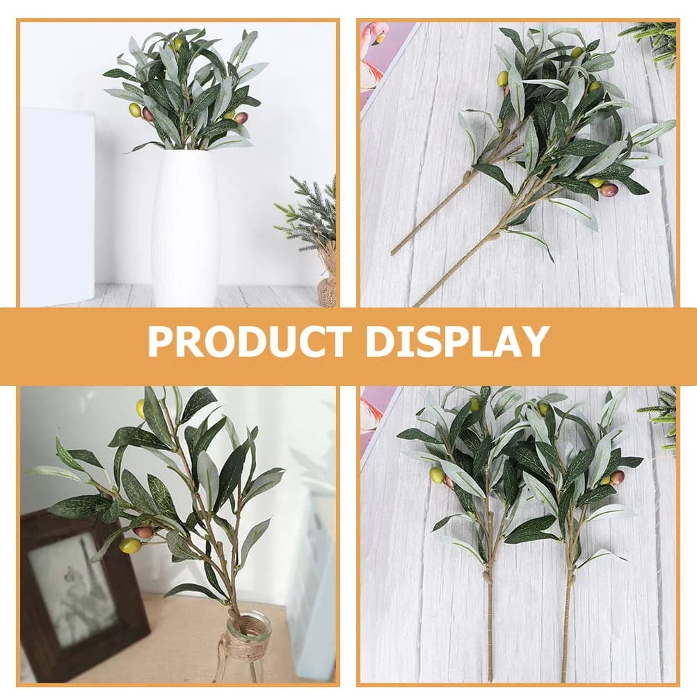 Set di 3 Rami d'Ulivo Artificiali, Steli di Ulivo Finti in Plastica, Decorazione per Casa, Ufficio, Matrimoni, Centrotavola, Steli Verdi