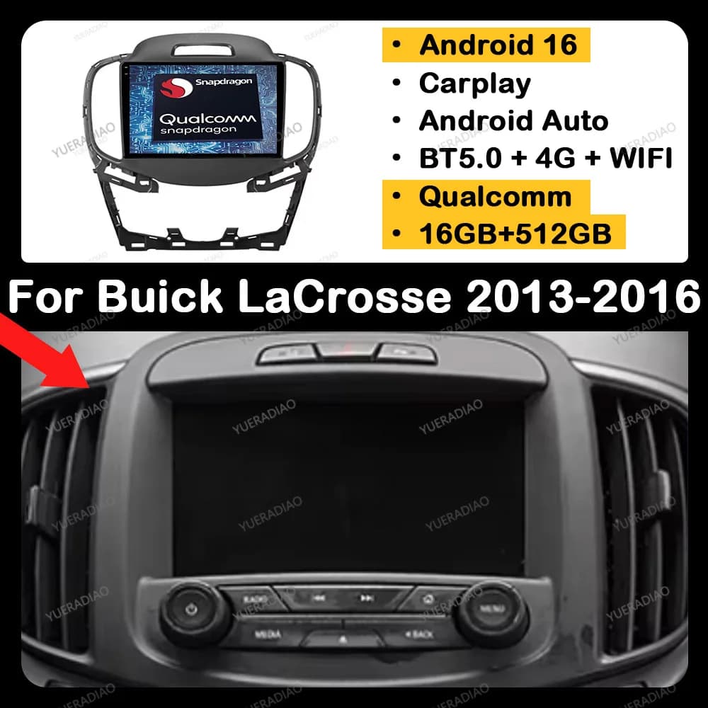 Android 16 Car Radio For Buick LaCrosse 2 2013 - 2016 Multimedia Stereo Video Player GPS NAVI BT QLED 2DIN Qualcomm Head Unit