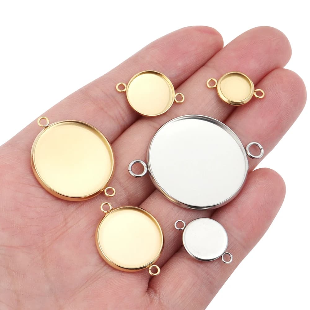10 pz 6-30mm Rotondo In Acciaio Inox Cabochon Base Vassoio Cornici Impostazione Vuota Forniture Per Creazione di Gioielli Risultati Bracciale pendente