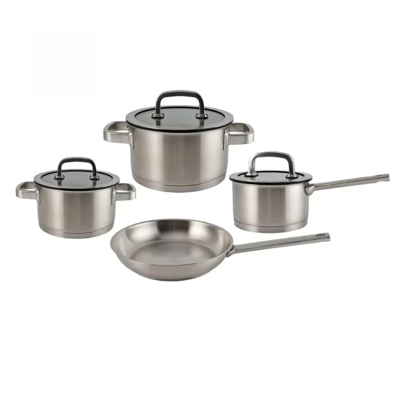 Pronto per la consegna Set di pentole per uso domestico Pentole rivestite antiaderenti in acciaio inossidabile con coperchi in vetro Zuppa di latte mescolato per fornello a gas