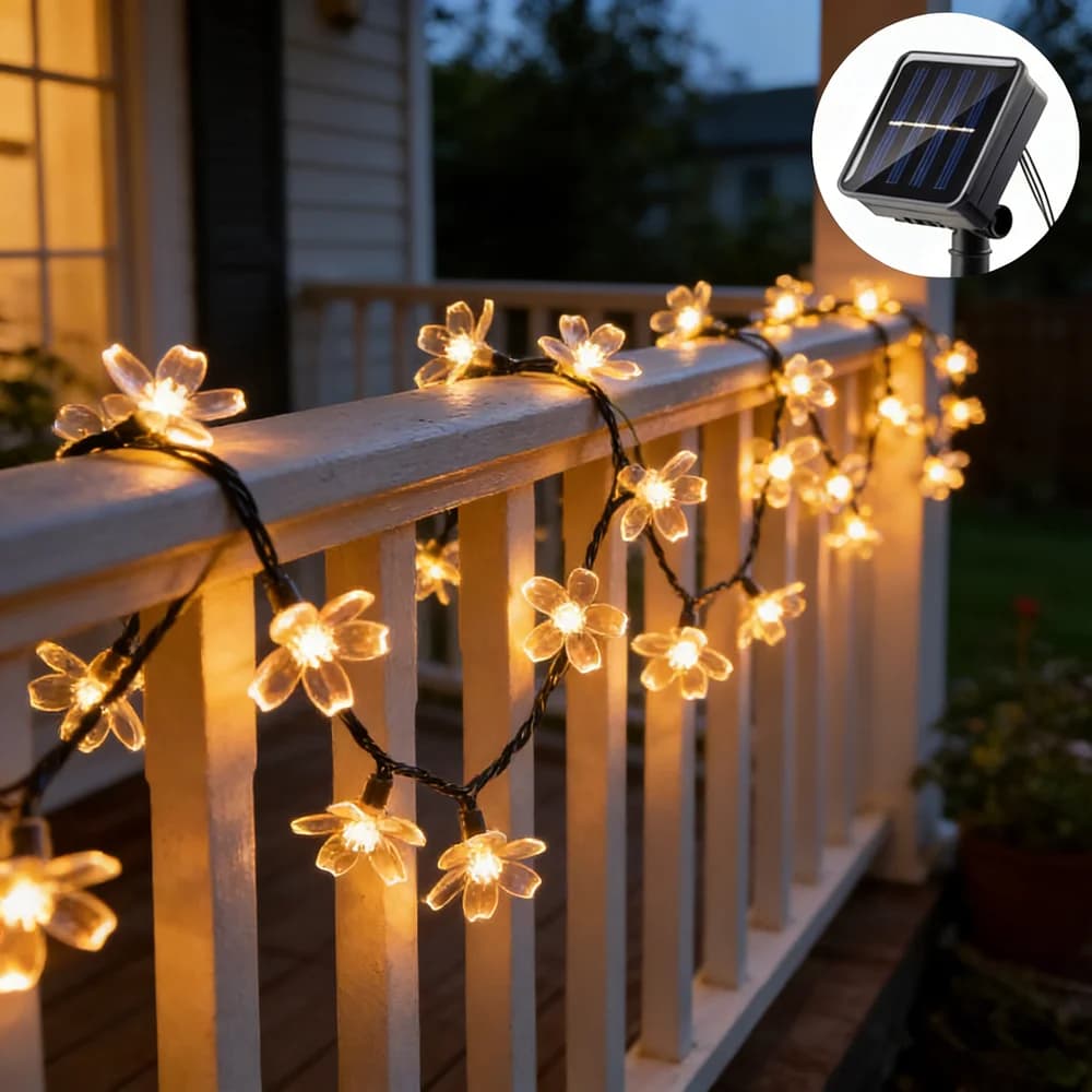 Ghirlande Solari LED a Forma di Fiori di Ciliegio e Pesco da 5/7/12M, Luci Fatate per Decorazioni Esterne da Giardino, Matrimoni e Feste