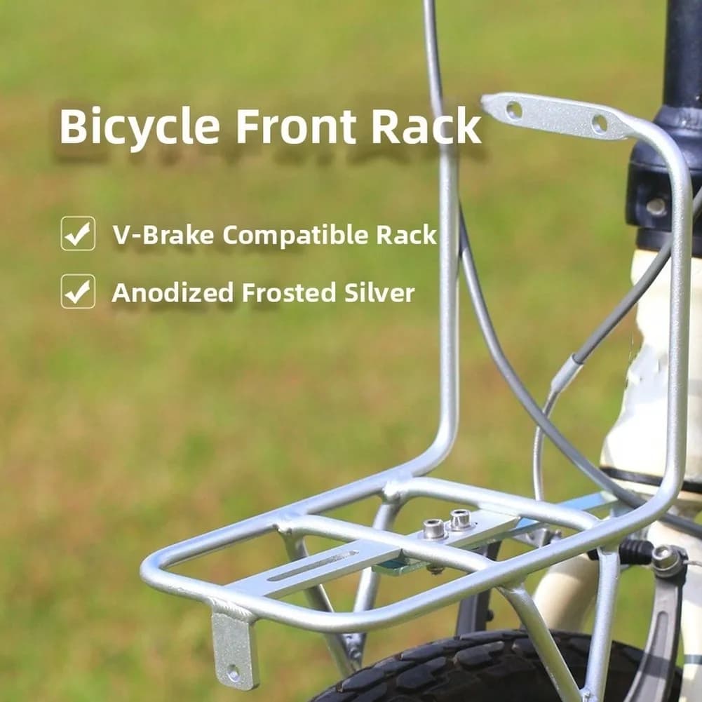 Aluminum Alloy Front Basket Rack 20 Inch Folding Mountain Bike V Brake Mount Silver Retro Style Cycling Cargo Carrier Accessory
