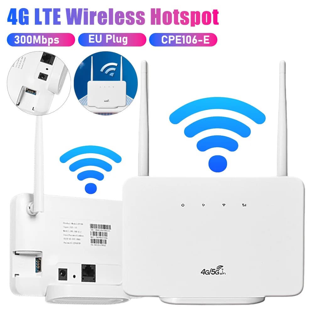 Router WiFi CPE 4G LTE 300Mbps, Modem WiFi Wireless, Router Internet con Antenna Esterna e Slot per Scheda SIM, Spina EU