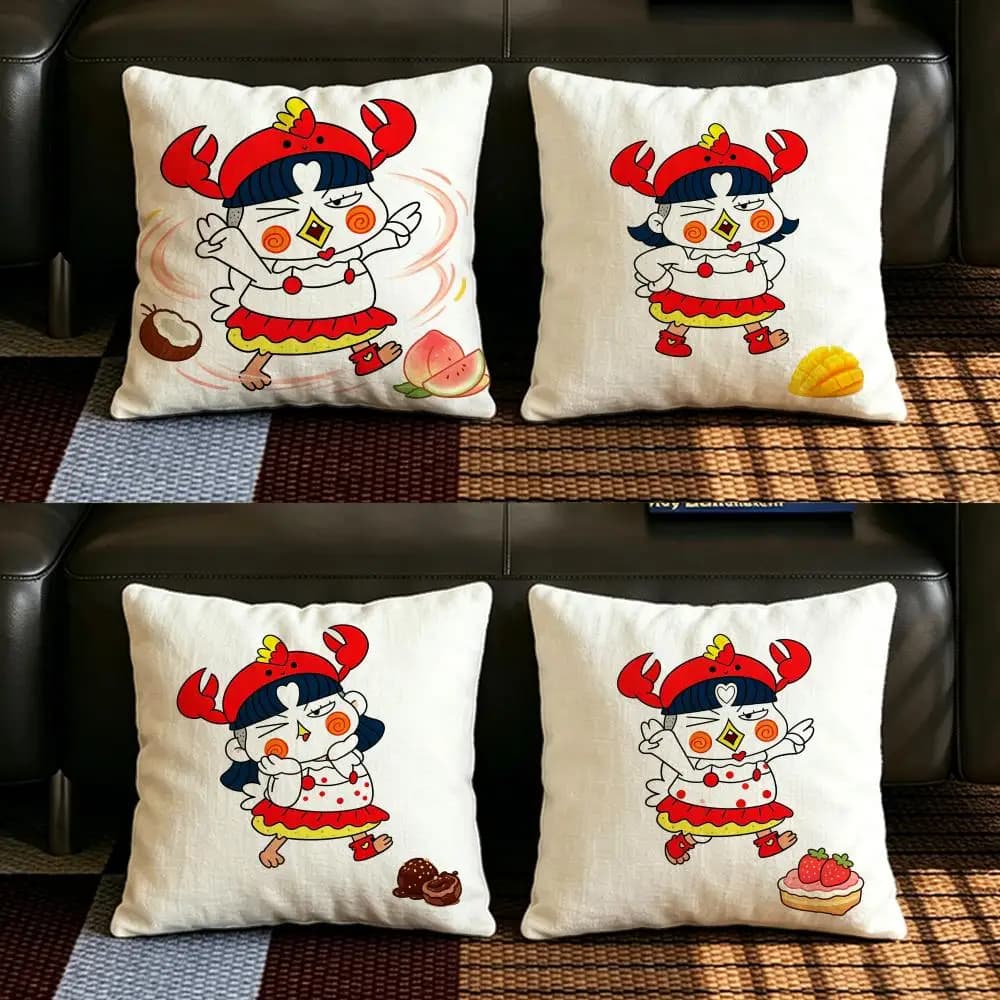 Set di Federe per Cuscini in Lino Naturale con Motivo S-SY Buldak C-Chicken R-Ramen, Decorazione Completa per Divano, Camera da Letto e Sedia