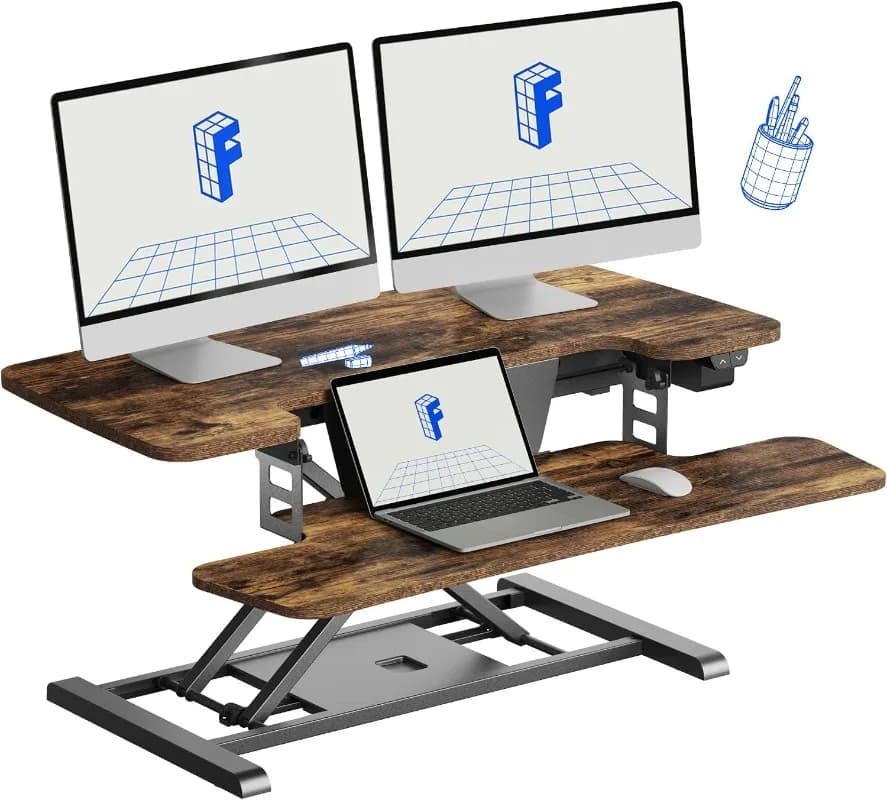 FLEXISPOT Electric Standing Desk Converter, Height Adjustable Motorized Desk Riser for Computer Monitors & Laptop Workstation