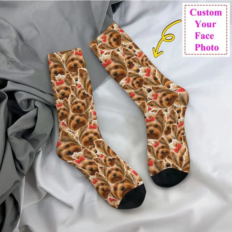 Personalized stylish socks with dog face personalized by cute men Warm and comfortable unisex socks with 3D printing Seams with design for pets