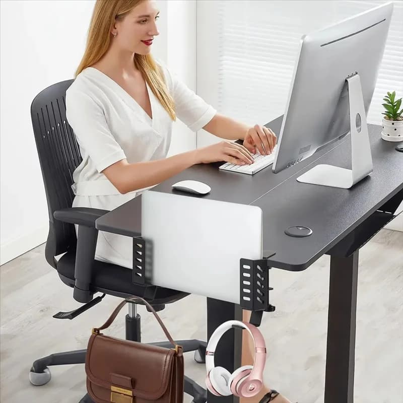A08E-Supporto per laptop laterale da scrivania, supporto per laptop sospeso per morsetto da casa per ufficio su organizer da scrivania laterale per laptop