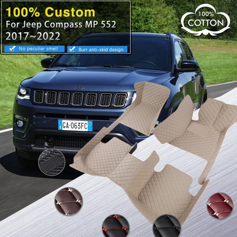 Tappetini per auto 3D per Jeep Compass MP 552 2017 ~ 2022 Tappetino di lusso in pelle Tappeti protettivi Set di tappeti Parti interne Accessori auto