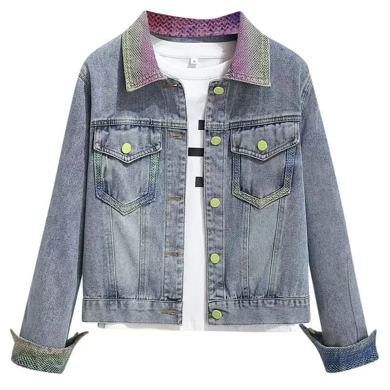 2026 Fashion Gradient Color Denim Short Coat Women's Jeans Jacket Spring Autumn Streetwear Casual Top Student Chaqueta Outerwear