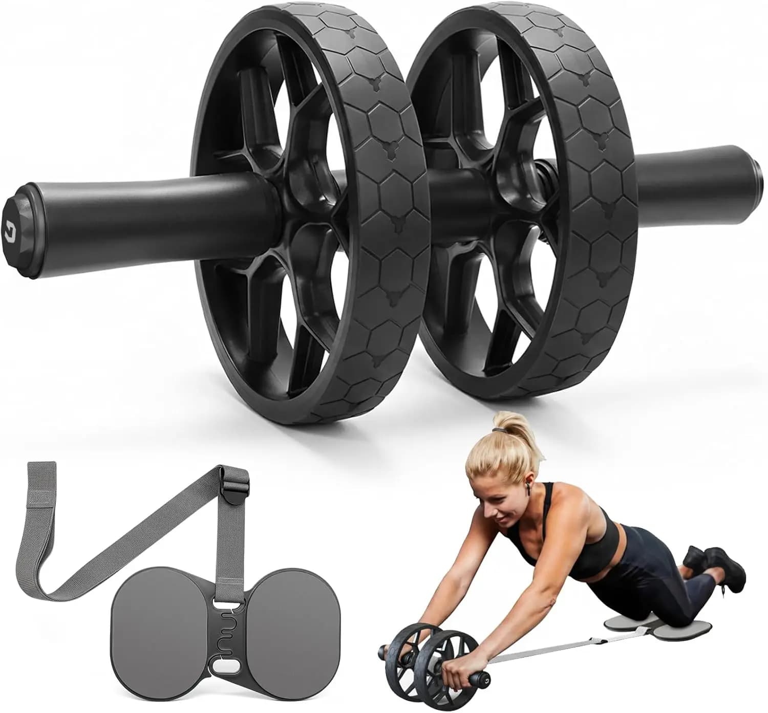 Ab Roller Wheel with Adjustable Resistance Bands for Core Workout, Home Gym Exercise Equipment with Knee Pad