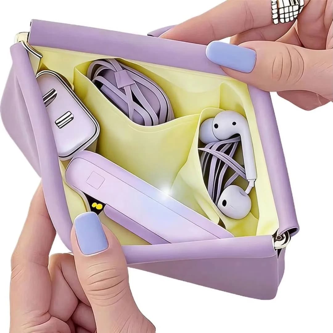 Automatic Closed Purse Bag Mini PU Separate Earphone Charging Cable Storage Bag Portable Zero Wallet Coin Lipstick Storage Bag