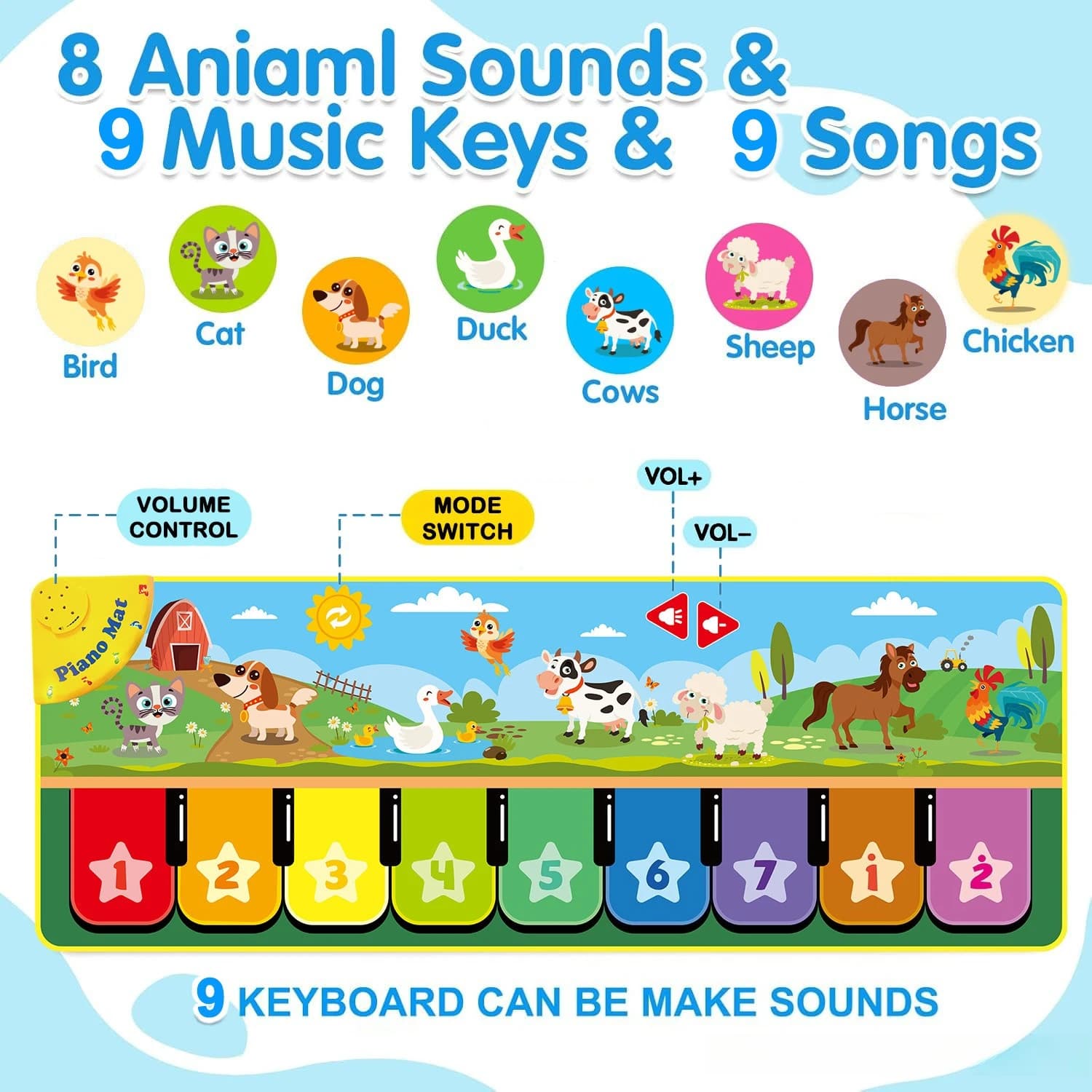 Somenie Children's Foot Music Blanket Early Education Piano Mat Parent-Child Interactive Double Row Blanket Cross-border Toys