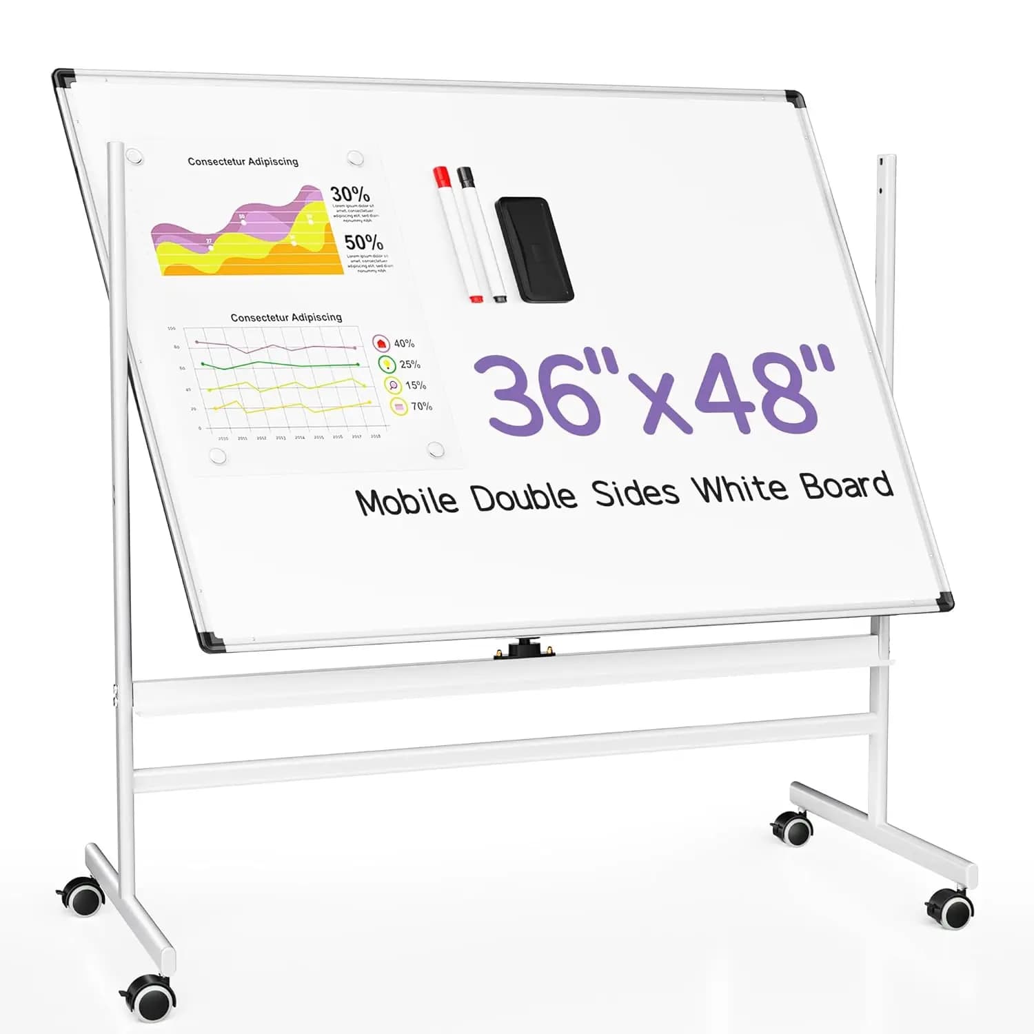 Lavagna Mobile 48x36 Pollici con Supporto, Lavagna Magnetica Bifacciale su Ruote per Ufficio e Aula