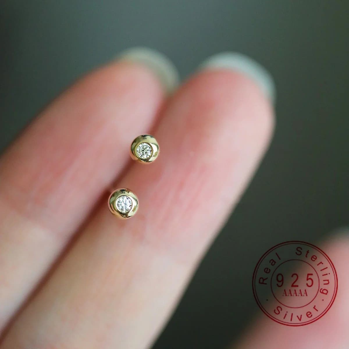 Sterling 925 Silver Minimalist Pine Earrings 14K Gold Plated with Cubic Zirconia for Daily Use