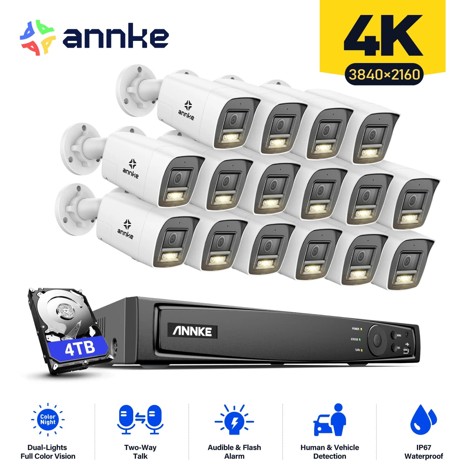 ANNKE 8CH 4K Ultra HD POE security system Network video 8MP H.265 + support for IP camera Two-way audio human detection and vehicle 4MM