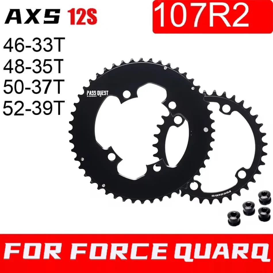 PASS QUEST 107BCD Doppio Corona 2X Pignone, Per SRAM FORCE Quarq Misuratore di Potenza AXS 12S Bici da Strada/Gravel 46-33 48-35 50-37 52-39