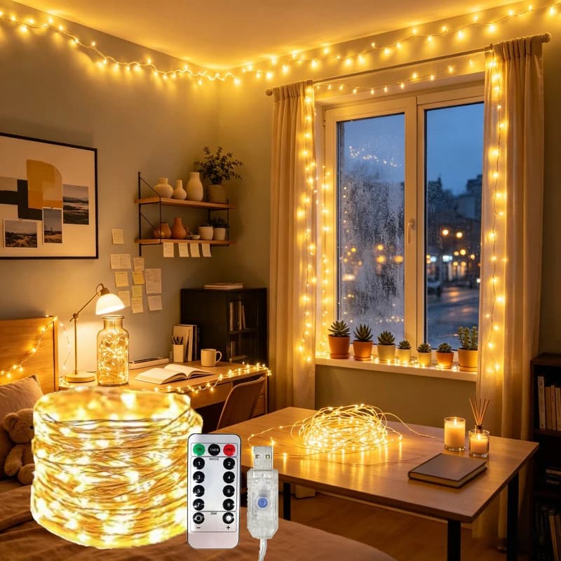 Luci a Corda LED USB con 8 Modalità e Telecomando, Decorazione per Matrimoni e Feste, Ghirlanda Luminosa, Illuminazione Natalizia per Casa e Camera da Letto